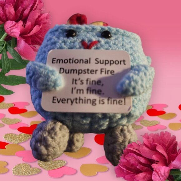 1pc Handmade Crochet Emotional Support Trash Can (blue) - Picture 4 of 5